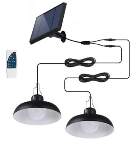 LUMI JARDIN Double Suspension Solaire LED 2x WAREN – Abat-Jour Métal Noir – Blanc Froid – Télécommande – Autonomie 10h – Étanche IP44 – Idéale pour Terrasse, Jardin, Salon, Mariages & Réceptions