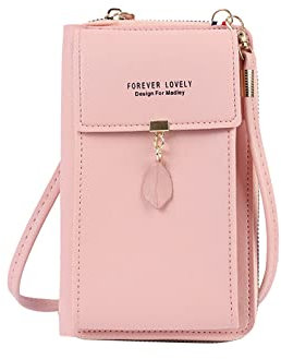 FuninCrea Porta Cellulare Tracolla, Tracolla Porta Cellulare Donna in Pelle PU, Borsetta Tracolle Donna Piccola con Tre Strati, Piccola Borsa Cellulare con Foglie per Cellulare (Rosa)
