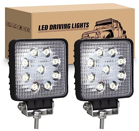 RIGIDON 2 Pcs LED Scheinwerfer 4 10cm 27W LED Arbeitsscheinwerfer Quadrat 12V 24V Spotlight Zusatzscheinwerfer Auto Wasserdicht für Offroad Traktor SUV ATV LKW 4x4, 6000K Weiß Rückfahrscheinwerfer