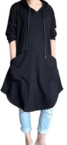 FTCayanz Felpe Donna con Cappuccio Manica Lunga Vestito Hoodie Oversize Causale Abito Pullover con Tasca