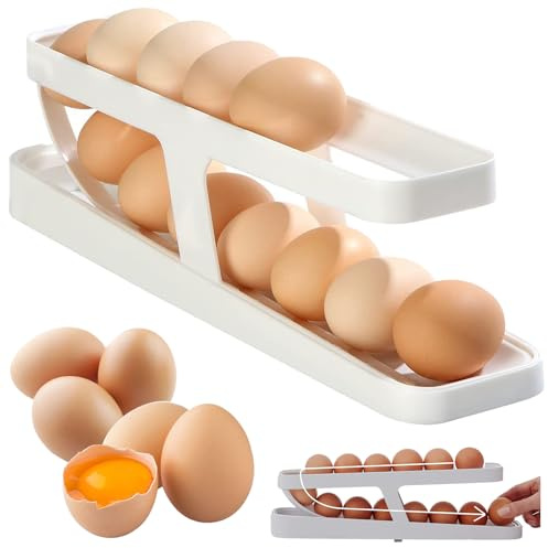 Portauovo Rotante， Portauova Frigorifero Piccolo Porta Uova da Frigorifero Frigorifero Egg Rolling Design a Scorrimento Porta Uova Rolling Egg Organizer per Conservare Uova (Bianche)