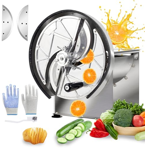 Commercial Vegetable Slicer-0.2-13mm Adjustable Thickness, Stainless Steel Manual Vegetable Slicer with 2*Extra SUS 304 Blades lemon slicer for Slicing Fruit Potato Lemon Onion Tomato