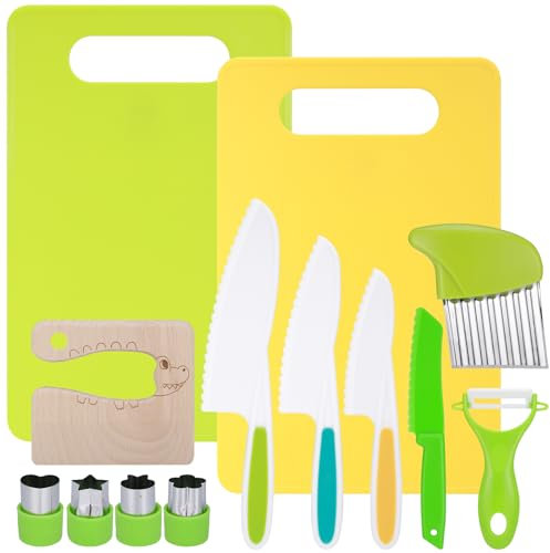 Kssvzz 13 Piezas Cuchillo Niños, Juego de Cuchillos para Niños, Kit Cocina Montessori Incluye Cuchillo Niños y Tabla de Cortar para Cortar Frutas o Verduras