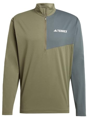 adidas Men's Terrex Multi Climacool Half Zip Long Sleeve, Olive Strata, L