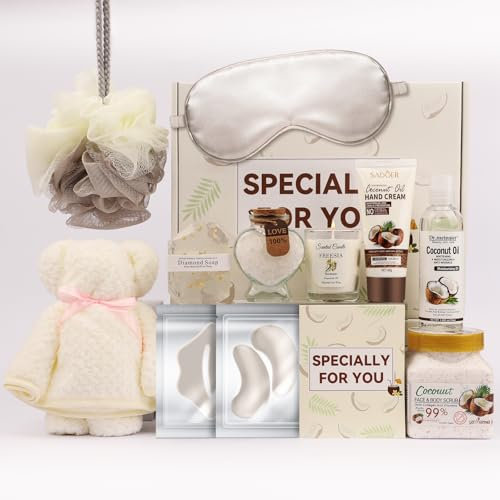 Spa Gifts Set Unique Bath Gift Set for Women Self Care Gifts Relaxing Spa Gifts Bath Spa Gift Basket for Women With Care Package Home Spa Products For Birthday Gifts (Coconut3)