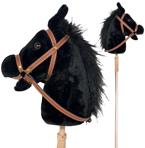Nature Bound Stick Horse | Horse on a Stick with Sound Effects – Handcrafted Plush Stick Pony for Toddlers & Kids | Handsewn, Sturdy Wooden Handle | Pretend Play Horse Toy (Black)