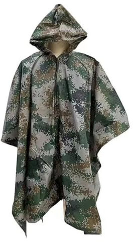 BeLongsYou Poncho Impermeabile per la Pioggia, Impermeabile Militare Mimetico Multifunzionale, Impermeabile con Cappuccio e Fori per la Fibbia in Metallo,Camuffare,One Size