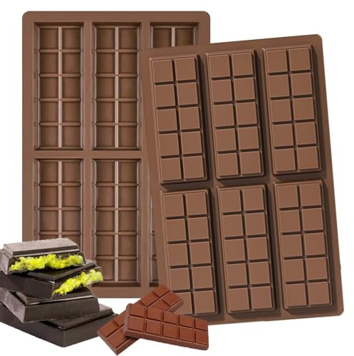 XoeLLe 2 Stück Schokoladenform, Schokoladenform Silikon, 6 Mulden Silikonformen Backen, Pralinenform Silikon, Silikonform Schokoladentafel Schokoladenform Tief Antihaftbeschi für Schokolade Praline(B)