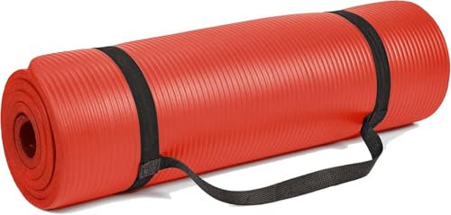 M7 Packaging Tappetino da yoga, 12 mm di spessore, 183 x 60 cm, multiuso, per uomini e donne, antiscivolo, ideale per pilates, assi, stretching, ideale per palestra a casa, colore: rosso