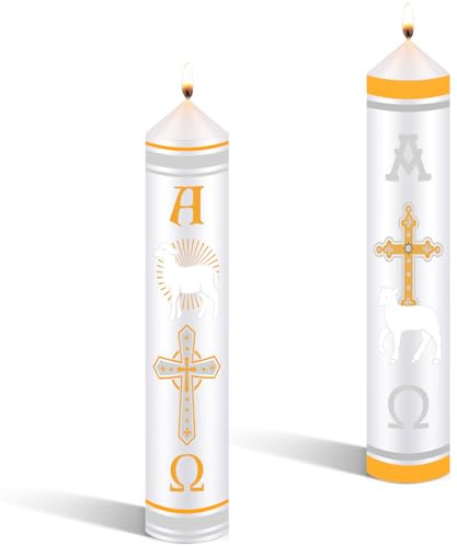 Yexiya 2 Pcs Cirios Religiosos Catolicos 9.8 Inch Easter Religious Candles 2026 Paschal Candle Alpha Cross Week Candle for Baptism Prayer Easter Party Decoration(Gold,Bright)