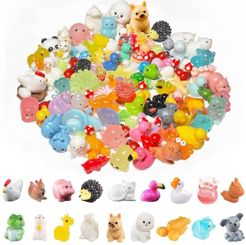 Lot de 130 mini animaux en résine, petits animaux en plastique pour jardin féérique, accessoires de maison de poupée, cachette, artisanat, décoration, mini figurines en résine pour jouets d'aquarium