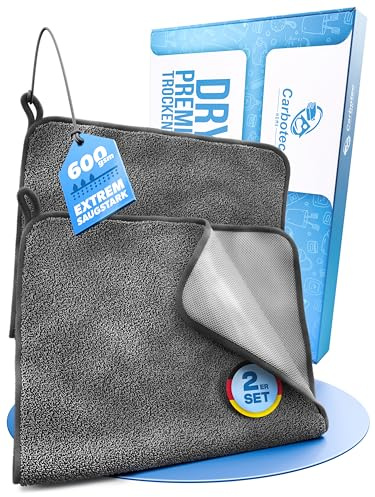CARBOTEC® Mikrofasertücher 2er-Set – Trockentuch Dusche & Bad, streifenfreies Mikrofaser Handtuch für Duschkabine, Glas & Armaturen – Auto Trockentuch, Fensterputztuch & Poliertuch, Fast Dry
