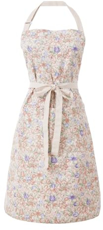 Aoomzoon Kitchen Aprons for Women with 2 Pockets,Double Sided Vintage Adjustable Apron for Gardening Cooking Arting Painting (Brown/Pink Flowers)