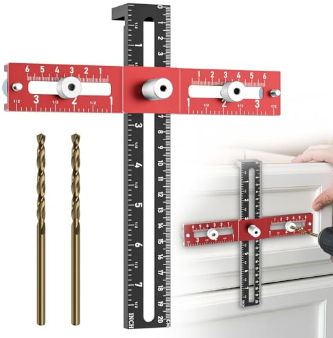 Cabinet Hardware Doweling Jig, Foldable & Adjustable Cabinet Template Tool for Knobs, Handle and Pull Self Centering Punch Locator Precise Woodworking Straight Hole Drill Guide for Drawer Installation