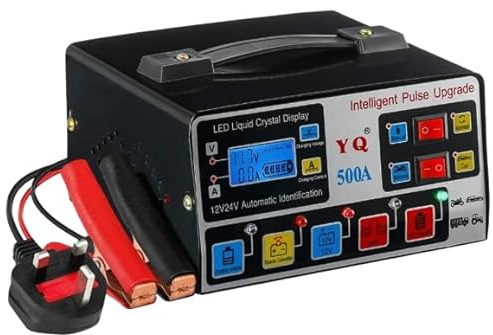 500A Heavy-Duty Car Battery Charger with LCD Display 12V/24V Smart Pulse Repair & Trickle Charge Universal Vehicle, Motorcycle & Lorry Battery Maintainer