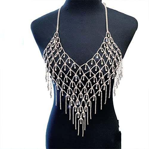 ZYKEJJDDAK Brustgeschirr für Damen, mit Kunstkristall, Körperschmuck, Party, Club, 60 cm, Strasssteine
