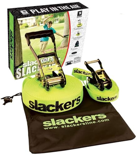 Slackers Slackline Classic Set mit Bonus-Lehrschnur, 15 m, Grün
