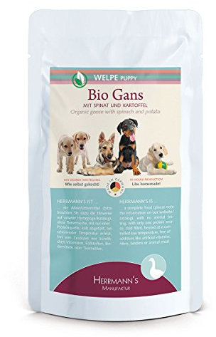 Herrmann Pouch Welpe Bio-Gans Spinat, Kartoffeln BioBeeren, 15er Pack (15 x 150 g)