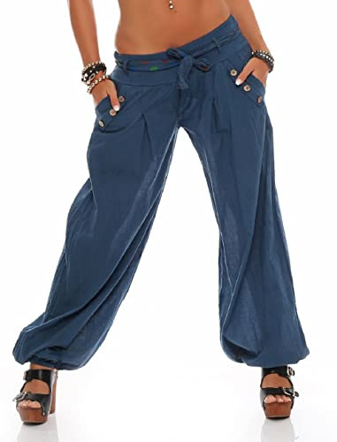 Malito Damen Pumphose in Unifarben | leichte Stoffhose | super Freizeithose für den Strand | Haremshose - lässig 3417
