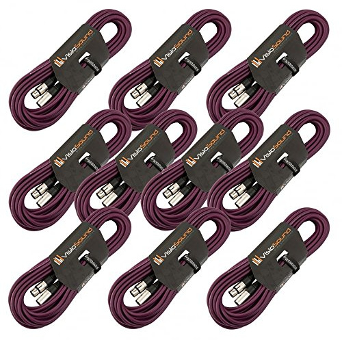 Male to Female XLR Mic Lead Balanced Microphone Cable 10 Pack (Purple, 10m) | 10 x Noiseless OFC Balanced Microphone, Signal, Audio, Patch Cable / 9 Colours
