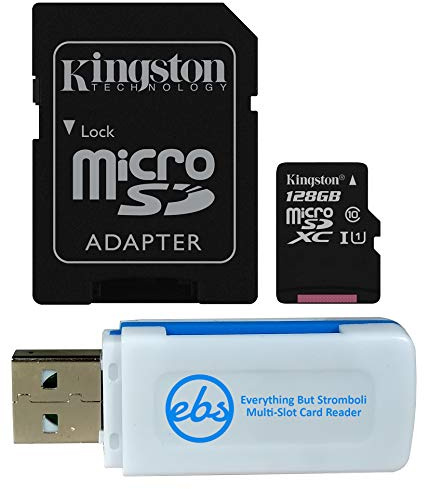 Kingston 128GB SDXC Micro Canvas Select Memory Card and Adapter Bundle Works with Samsung Galaxy A50, A40, A30 Cell Phone (SDCS/128GB) Plus 1 Everything But Stromboli (TM) MicroSD and SD Card Reader