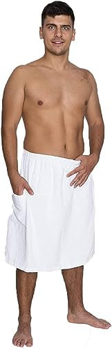 Tuva Home - Toalla De Sauna para Hombre para Sauna SPA Baño Toalla Inclinable Velcro hasta La Rodilla Tela De Rizo 100% Algodón Blanco (S/m)