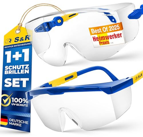 S&R Sovraocchiali e Occhiali Protettivi da Lavoro 2 PAIA. Certificati in Italia EN 166, ANSI Z87.1 Occhiali di Sicurezza in Policarbinato anti-UV e Antigraffio. Set Resistente e Leggero.