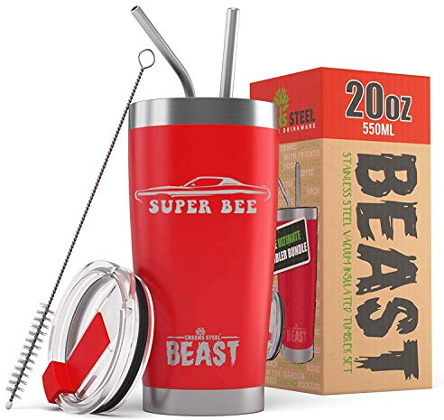 1971 1972 Charger Super Bee BEAST 20 oz Stainless Steel Insulated Tumbler w/Lid, 2 Straws, Brush and Gift Box red