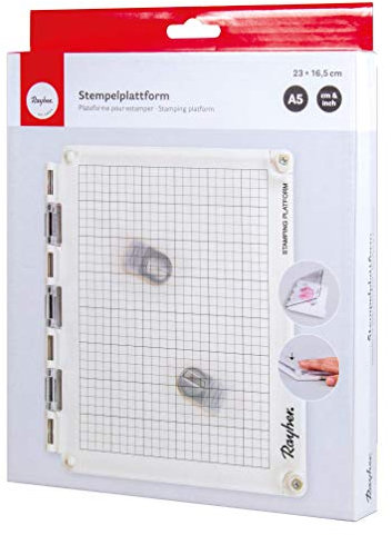 Rayher 29210000 Stempelplattform A5, Werkzeug für perfektes Stempeln, Stempel Plattform mit offenen Seiten, exaktes Positionieren des Stempelmotivs, für clear stamps und Gummistempel, Weiß