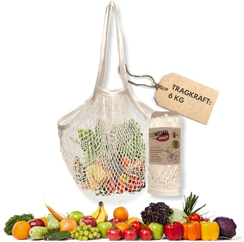 100% Baumwoll Einkaufsnetz – Wiederverwendbare Netztasche, Praktisch & Umweltfreundlich, Faltbare Einkaufstasche mit Innenfach – Perfekt für Obst, Gemüse, Sandspielzeug, ECO NATURAL by YORK | Faltbare Netztasche aus 100% Baumwolle mit Innenfach, bis 6 kg belastbar und maschinenwaschbar