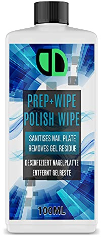 DD Prep + Wipe Nettoyant pour résidus de vernis à ongles gel 100 ml, multi-usages pour désinfecter les ongles et enlever les couches collantes, désinfecter les ongles