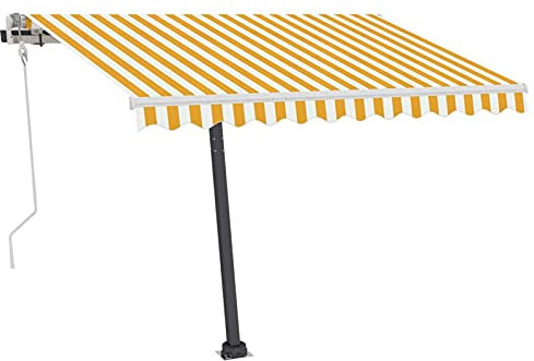 Gawany Gelenkarmmarkise Einziehbar mit LED Markise mit 360 Grad Drehbar Sonnenmarkise Balkonmarkise Sonnenschutz Standmarkise 300x250 cm Gelb und Weiß