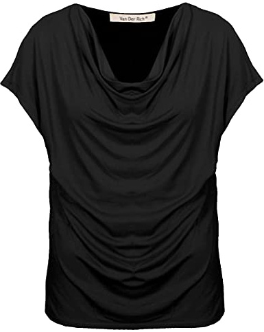 Van Der Rich ® - Tee Shirt à col bénitier Manche Courte - Femme (Noir, M)
