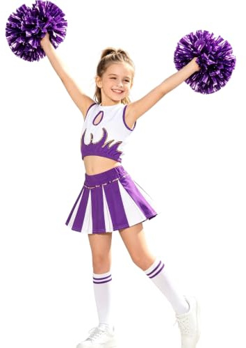 LOLANTA Cheerleader kostym för flickor Cheerleading-uniform med pompong (lila, 11–12 år, taggstorlek 160)