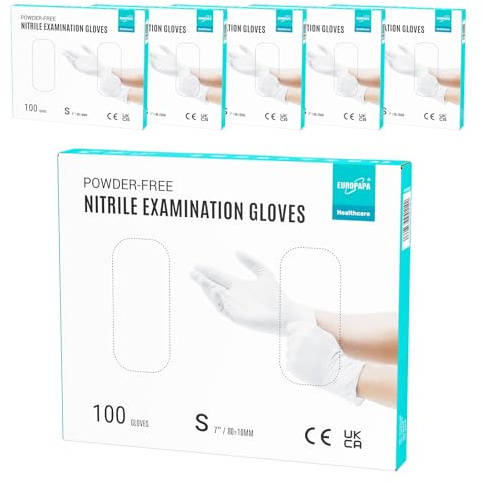 EUROPAPA® 500x Einweghandschuhe Nitrilhandschuhe puderfrei Untersuchungshandschuhe EN455 EN374 latexfrei Einmalhandschuhe Handschuhe in Gr. S, M, L & XL verfügbar (Weiß, S)