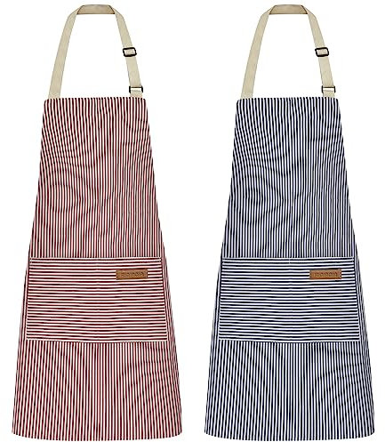 Riqiaqia 2 Pack kochschürze damen, küchenschürze mit 2 Taschen zum Kochen, Backen, Malen, Hausarbeit
