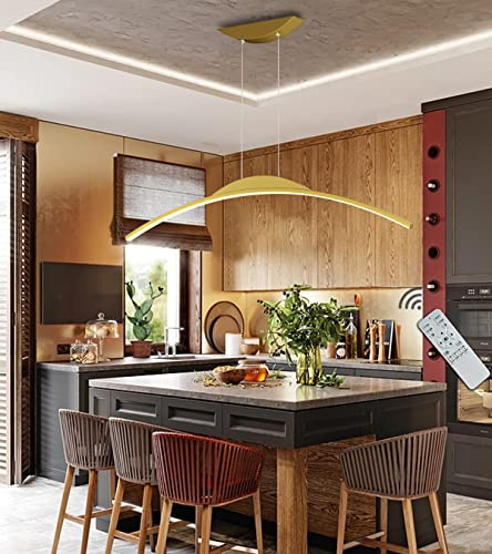 WJYCYN Modern LED Esszimmer Pendelleuchten Gold Bogen Dimmbar Hängeleuchten & Pendellampe Büro Decke Kronleuchter Esstischlampe Höhenverstellbar für Wohnzimmer Schlafzimmer Hängelampe L100cm/45W