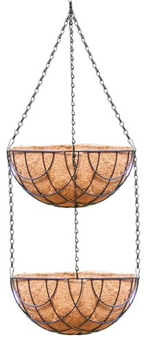 JISADER Macetas Colgantes de Fibra de Coco, macetas de 2 Capas para Interiores y Exteriores, Cadena de Metal Duradera para producción de viveros de jardín,