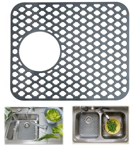 ADERTOS Silicone Sink Mat Folding Non-Slip Sink Protectors Kitchen Sink Protector Mat Silicone Mats Counter Protector for Bottom of Kitchen Sink, Dishes and Glassware Drain Mat - Grey, 34 x 29.5cm