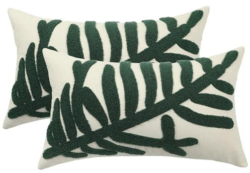 Tosleo - Juego de 2 fundas de almohada bordadas, 30 x 50 cm, fundas de cojín con hojas, fundas de almohada elegantes, perfectas para decorar tu sofá, dormitorio, salón, coche, granja y jardín