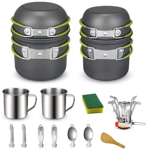 DUOJIN Campeggio Pentole Utensili Set da Cucina Outdoor Gavette per 1-2 Persone Portabile per Picnic Campeggio Leggero e Compatto per Campeggio Trekking Picnic Escursionismo