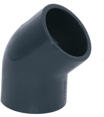 HAF® 1 x PVC Fittings ángulo 45° con 2 manguitos adhesivos de 40 mm – Conector angular de PVC gris para conexiones de tuberías, tuberías de piscina y mucho más... Calidad: Fabricado en Europa