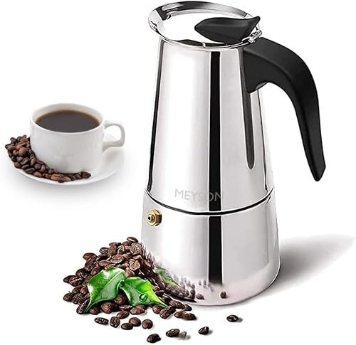 ABD Cafetera Italiana en acero inoxidable 6 tazas (300 ml) Cafetera Italiana inducción para espresso. Compatible con gas, vitrocerámica e inducción. Uso doméstico y oficina. Cafetera Moka.