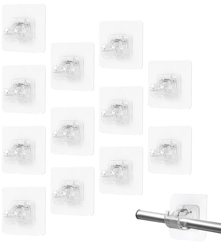 PXRLMYF 12 Pezzi Ganci per Tende Senza Bucare,Staffa Autoadesiva per Asta Tende Trasparent,Ganci Adesivi per Tende o Portasciugamani Sospesi