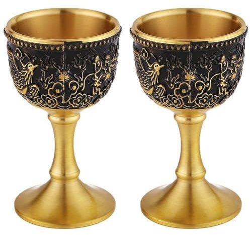 Muteitt Gobelet À Calice Vintage, Verre À Vin en Cuivre, Style Gaufré, Gobelet À Vin en Laiton, Verres À Vin en Relief Royal, 2 Pièces