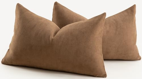 Mandioo 2er Set Kissenbezug 30x50 cm Braun Chenille Kissenbezüge weich Gemütlich langlebig modern Zierkissenbezug Dekokissen Kissenhülle für Sofa Wohnzimmer Schlafzimmer