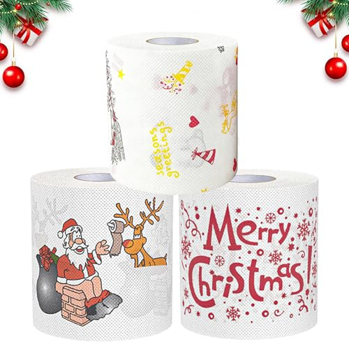 3 Rollen Toilettenpapier Weihnachten,Weihnachts Toilettenpapier,Klopapier Weihnachten,Lustige Weihnachten Toilettenpapier,Lustige Neuheit Toilettenpapier,Toilettenpapier Weihnachtsmotiv