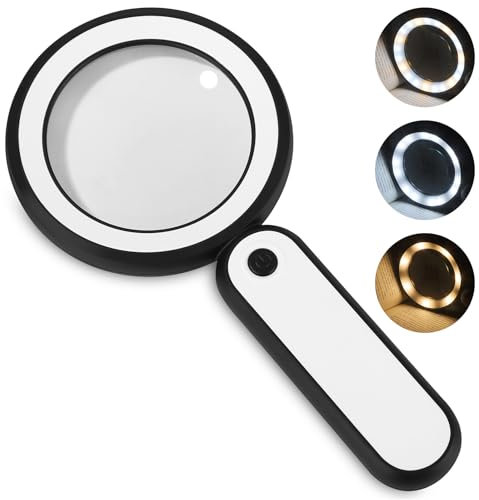 Lupe mit Licht, 5-Fache Leselupe 21 LED für Senioren, 3 Lichtmodi USB Wiederaufladbar,HandLupe für Senioren Groß zum Lesen Hobbies Handwerk Münzen Briefmarken Inspektion Uhrmacher