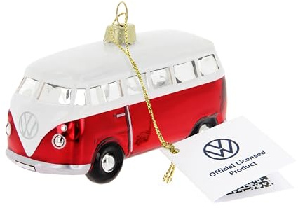 BRISA VW Collection - T1 Bulli Bus Weihnachtsschmuck Dekoration | Volkswagen Weihnachtsbaum Ornament Christbaum Kugel, Glänzend Handbemalt Miniatur Geschenkbox, Glas, Rot
