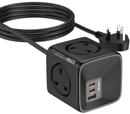 Socket Cube USB C Power Strip with 4 Outlets 3250W and 30W USB C Charging for iPhone 16, iPad,MacBook, Galaxy, Power Delivery Charging for Game, Dorm Rooms, Home, Office, Black, 5 ft Extension Cord